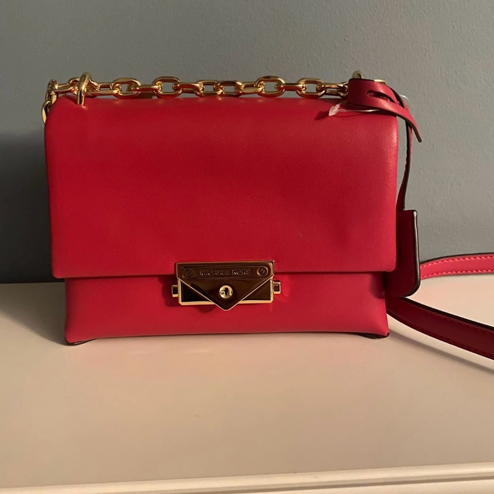 Michael Kors Hot Pink Faux Leather Chain Strap Crossbody with Gold Hardware NWT